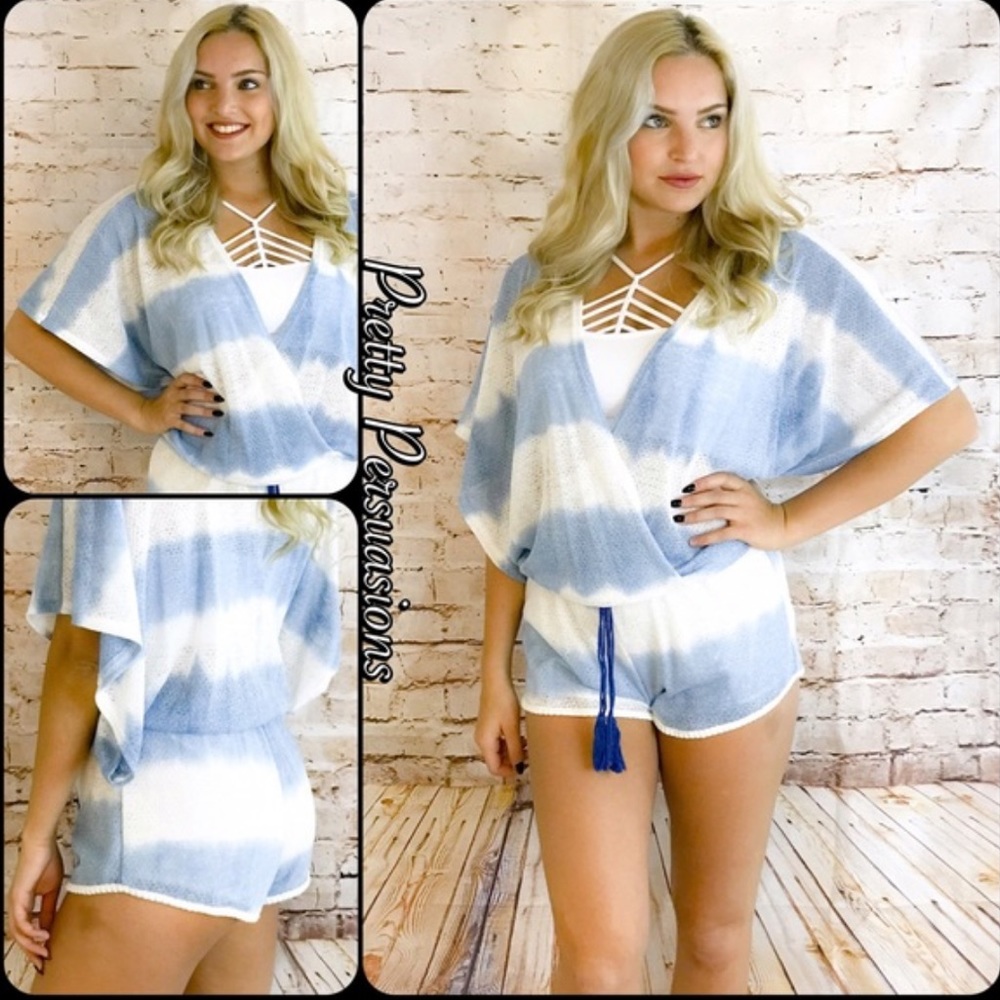 NWT Blue & White Smock Waist Romper - Picture 4 of 5